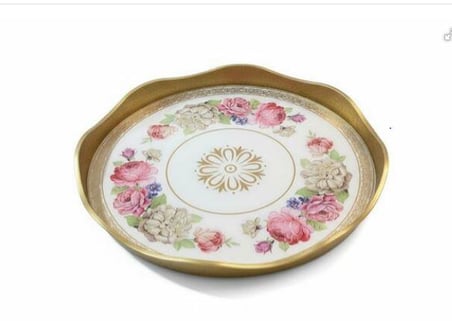 ROYKING YUVARLAK BEYAZ-PEMBE ÇİÇEKLİ TEPSİ 40X5