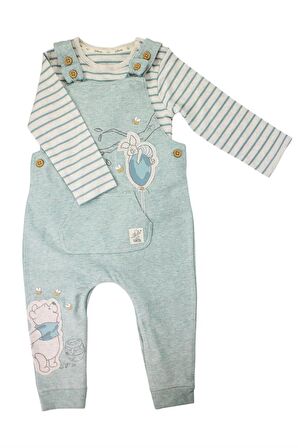 Bebek %100 Pamuk Disney Winnie The Pooh Baskılı Uzun Kollu Bodysuit Ve Salopet Takımı