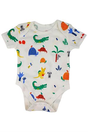 Bebek Desenli %100 Pamuk 5'li Kısa Kollu Bodysuit / Zıbın