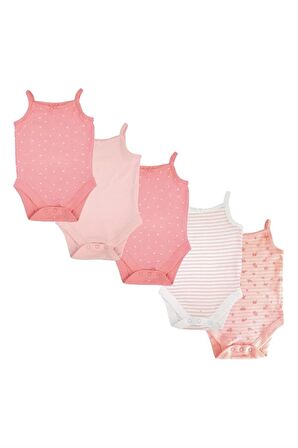 Kız Bebek %100 Pamuk Pembe Desenli 5'li Bodysuit/zıbın