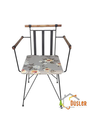 40x40 Çiçek Desenli Açık Kahverengi Saten Fermuarlı Bağcıklı Krem Biyeli Sandalye Minderi 4 cm