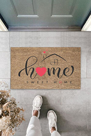 Dijital Home Sweet Home Kalpli Kahverengi Kapı Paspası Dış Mekan Paspas K-3057