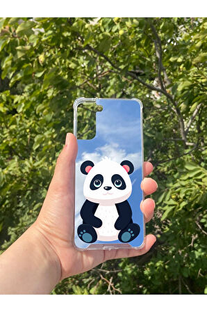 Samsung S21 Plus Uyumlu Aynalı Sevimli Panda Desenli Darbe Kamera Korumalı Silikon Telefon Kılıfı