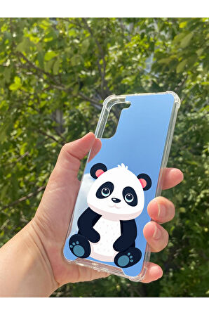 Samsung S21 Plus Uyumlu Aynalı Sevimli Panda Desenli Darbe Kamera Korumalı Silikon Telefon Kılıfı