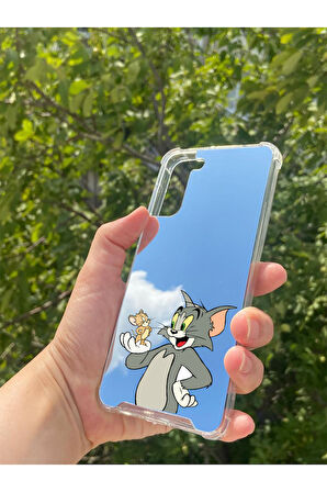 Samsung S21 Plus Uyumlu Aynalı Tom Ve jerry Desenli Darbe Kamera Korumalı Silikon Telefon Kılıfı