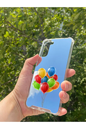 Samsung S21 Plus Uyumlu Aynalı Balon Desenli Darbe Kamera Korumalı Silikon Telefon Kılıfı