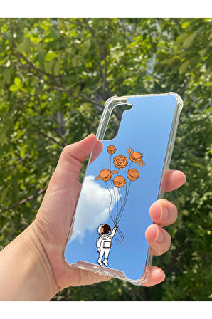 Samsung S21 Plus Uyumlu Aynalı Astronot Desenli Darbe Kamera Korumalı Silikon Telefon Kılıfı