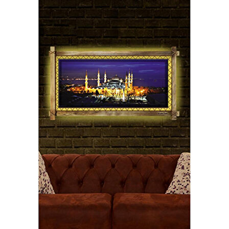 Kanvas Camii Led Işıklı Rustik Tablo
