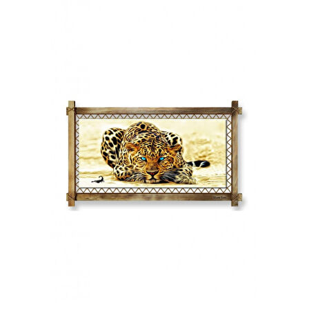 Kanvas Leopar Led Işıklı Rustik Tablo