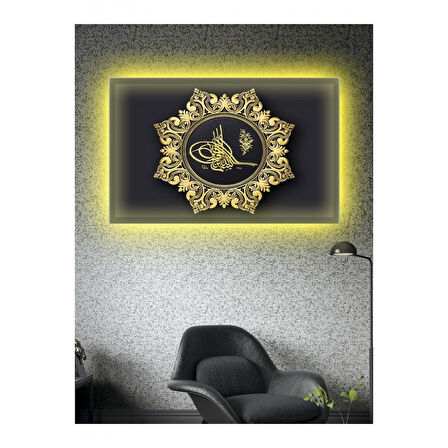 Kanvas Tablo Gold Tuğra Led Işıklı