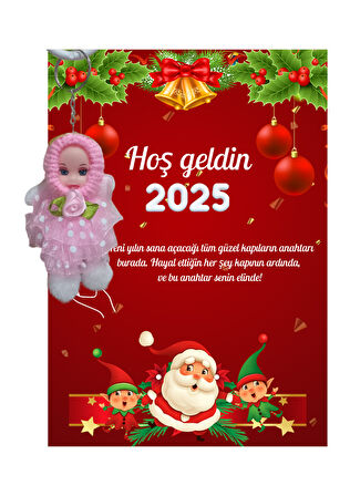 Yeni Yıl Noel Baba Kart Üzerinde Anahtarlık (Kişiye Özel Yazı Yazdırılabilir) Tütü Bebek  5 Adet