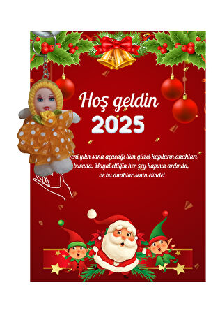 Yeni Yıl Noel Baba Kart Üzerinde Anahtarlık (Kişiye Özel Yazı Yazdırılabilir) Tütü Bebek  5 Adet