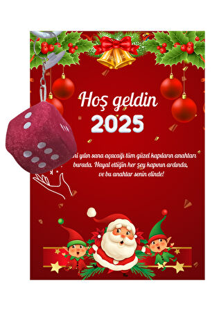 Yeni Yıl Noel Baba Kart Üzerinde Anahtarlık (Kişiye Özel Yazı Yazdırılabilir) Zar Model