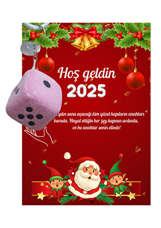 Yeni Yıl Noel Baba Kart Üzerinde Anahtarlık (Kişiye Özel Yazı Yazdırılabilir) Zar Model