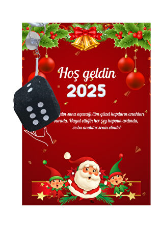 Yeni Yıl Noel Baba Kart Üzerinde Anahtarlık (Kişiye Özel Yazı Yazdırılabilir) Zar Model 5 Adet