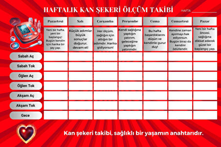 Diyabet Ölçüm Takip Çizelgesi Defteri A Kalite Özel Tasarım 3 Aylık A5 Kırmızı