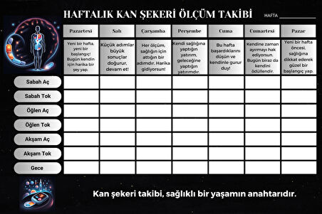 Diyabet Ölçüm Takip Çizelgesi Defteri A Kalite Özel Tasarım 3 Aylık A5 Siyah-Beyaz