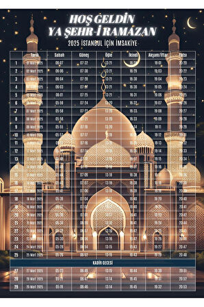 Ramazan İmsakiyesi Modern Kişiye Özel Tasarımlı Dijital Baskı 1 Adet A4 300 gr Model 16