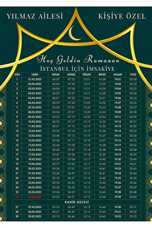 Ramazan İmsakiyesi Modern Kişiye Özel Tasarımlı Dijital Baskı 1 Adet A4 300 gr Model 27