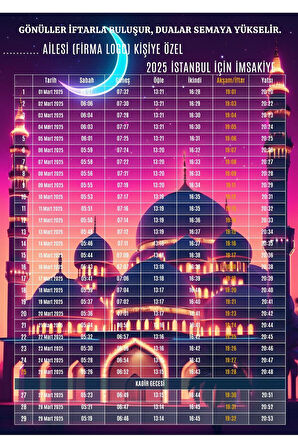 Ramazan İmsakiyesi Modern Kişiye Özel Tasarımlı Dijital Baskı 6 Adet A4 300 gr Model 6