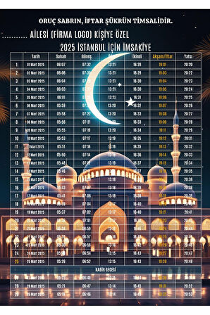 Ramazan İmsakiyesi Modern Kişiye Özel Tasarımlı Dijital Baskı 6 Adet A4 300 gr Model 8