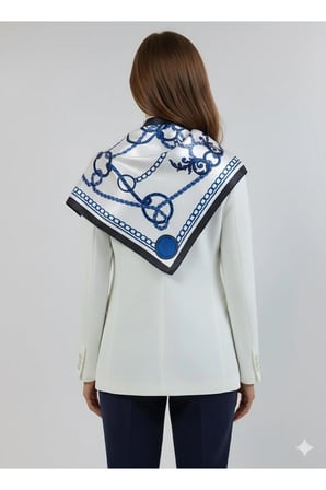 Zincir Desenli Lacivert Üçgen Fular Bandana Estacraft - 100x45 cm