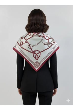 Zincir Desenli Kırmızı Üçgen Fular Bandana Estacraft - 100x45 cm