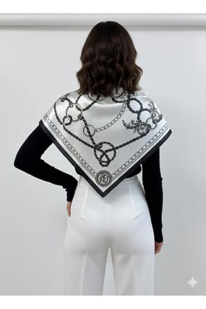 Zincir Desenli Siyah Üçgen Fular Bandana Estacraft - 100x45 cm