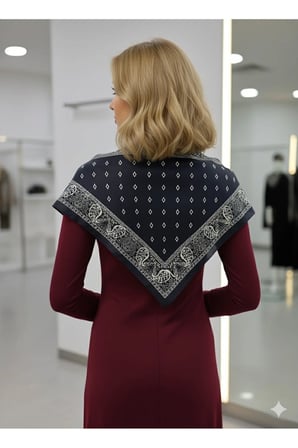 Saray Motif Lacivert Üçgen Fular Bandana Estacraft - 100x45 cm