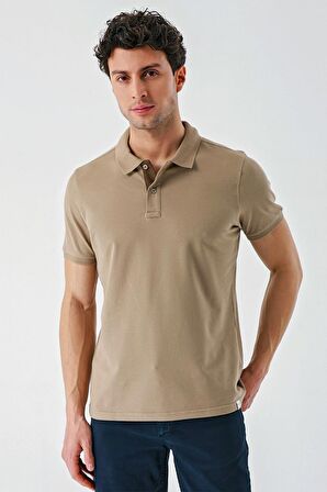 Su Yeşili Pike Polo Yaka Garnili Pamuklu Likralı Casual Slim Fit Dar Kesim Tişört 1011240156