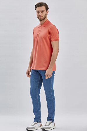 Pembe Pike Polo Yaka Garnili Pamuklu Likralı Casual Slim Fit Dar Kesim Tişört 1011240156