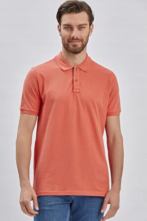 Pembe Pike Polo Yaka Garnili Pamuklu Likralı Casual Slim Fit Dar Kesim Tişört 1011240156
