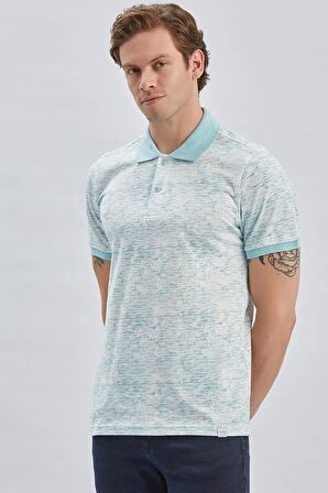 Koyu Mavi Baskılı Pike Polo Yaka Garnili %100 Pamuk Casual Slim Fit Dar Kesim Tişört 1011240157
