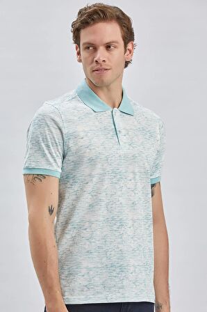 Koyu Mavi Baskılı Pike Polo Yaka Garnili %100 Pamuk Casual Slim Fit Dar Kesim Tişört 1011240157