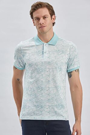 Koyu Mavi Baskılı Pike Polo Yaka Garnili %100 Pamuk Casual Slim Fit Dar Kesim Tişört 1011240157
