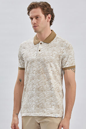 Koyu Vizon Baskılı Pike Polo Yaka Garnili %100 Pamuk Casual Slim Fit Dar Kesim Tişört 1011240157