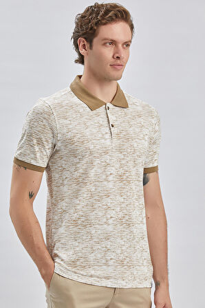 Koyu Vizon Baskılı Pike Polo Yaka Garnili %100 Pamuk Casual Slim Fit Dar Kesim Tişört 1011240157