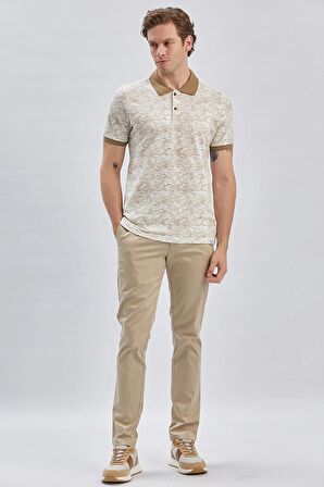Koyu Vizon Baskılı Pike Polo Yaka Garnili %100 Pamuk Casual Slim Fit Dar Kesim Tişört 1011240157