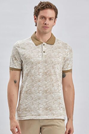 Koyu Vizon Baskılı Pike Polo Yaka Garnili %100 Pamuk Casual Slim Fit Dar Kesim Tişört 1011240157