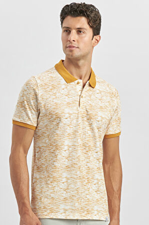 Hardal Baskılı Pike Polo Yaka Garnili %100 Pamuk Casual Slim Fit Dar Kesim Tişört 1011240157