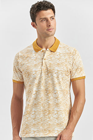 Hardal Baskılı Pike Polo Yaka Garnili %100 Pamuk Casual Slim Fit Dar Kesim Tişört 1011240157