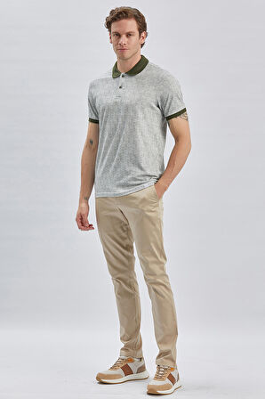 Koyu Haki Baskılı Pike Polo Yaka Pamuklu Likralı Casual Slim Fit Dar Kesim Tişört 1011240158