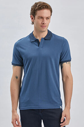 Siyah Desenli Oxford Polo Yaka Cepli Pamuklu Klasik Comfort Fit Rahat Kesim Tişört 1011240171
