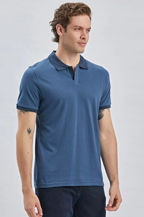 Siyah Desenli Oxford Polo Yaka Cepli Pamuklu Klasik Comfort Fit Rahat Kesim Tişört 1011240171