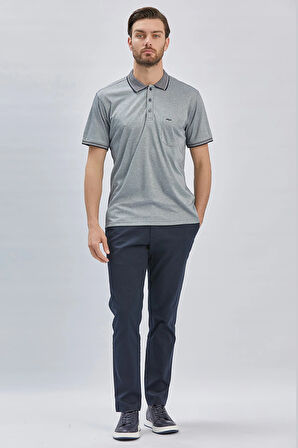 Koyu Lacivert Desenli Oxford Polo Yaka Cepli Pamuklu Klasik Comfort Fit Rahat Kesim Tişört 1011240171