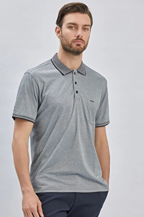 Koyu Lacivert Desenli Oxford Polo Yaka Cepli Pamuklu Klasik Comfort Fit Rahat Kesim Tişört 1011240171