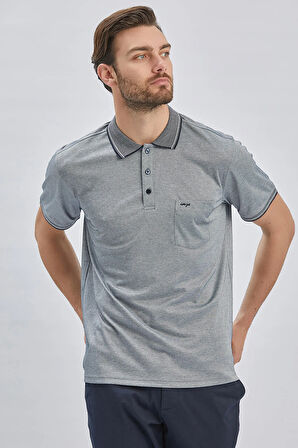 Koyu Lacivert Desenli Oxford Polo Yaka Cepli Pamuklu Klasik Comfort Fit Rahat Kesim Tişört 1011240171