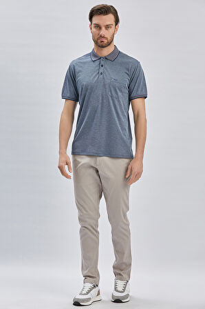 Lacivert Desenli Oxford Polo Yaka Cepli Pamuklu Klasik Comfort Fit Rahat Kesim Tişört 1011240171