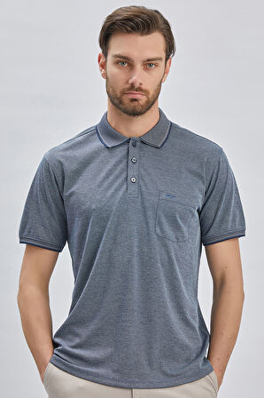 Lacivert Desenli Oxford Polo Yaka Cepli Pamuklu Klasik Comfort Fit Rahat Kesim Tişört 1011240171