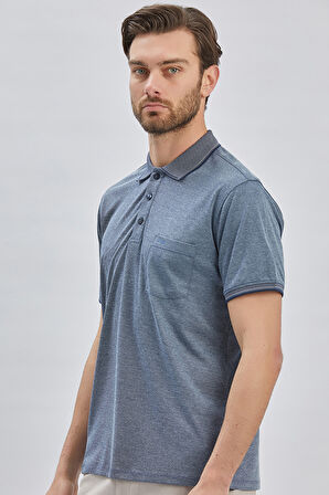 Lacivert Desenli Oxford Polo Yaka Cepli Pamuklu Klasik Comfort Fit Rahat Kesim Tişört 1011240171